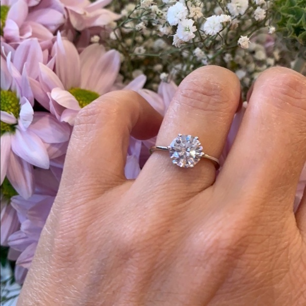 New 925 Sterling Silver 2ct Round CZ Solitaire Engagement Ring size 6